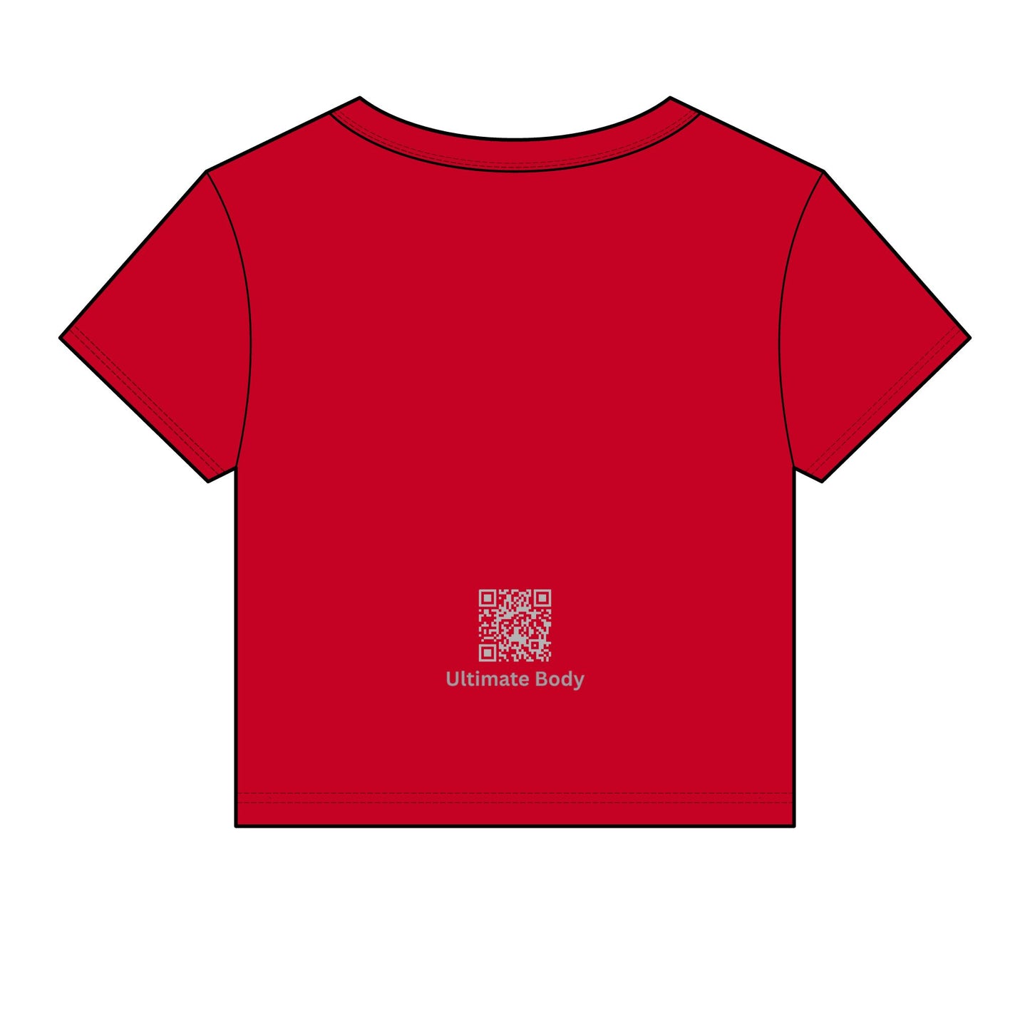 United States Ultimate Body Women's Crop Tee — Red Micro Rib Baby Tee with Chest Logo & Back QR
