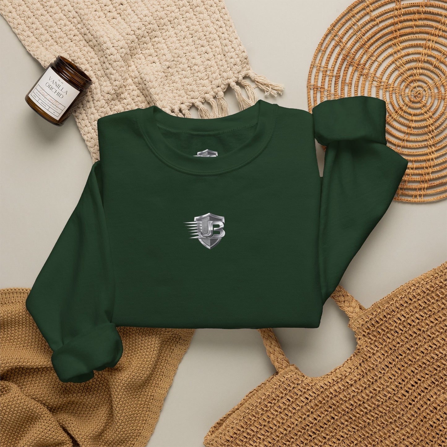 United States Shield Crewneck Sweatshirt — Subtle Black Emblem on Forest Green