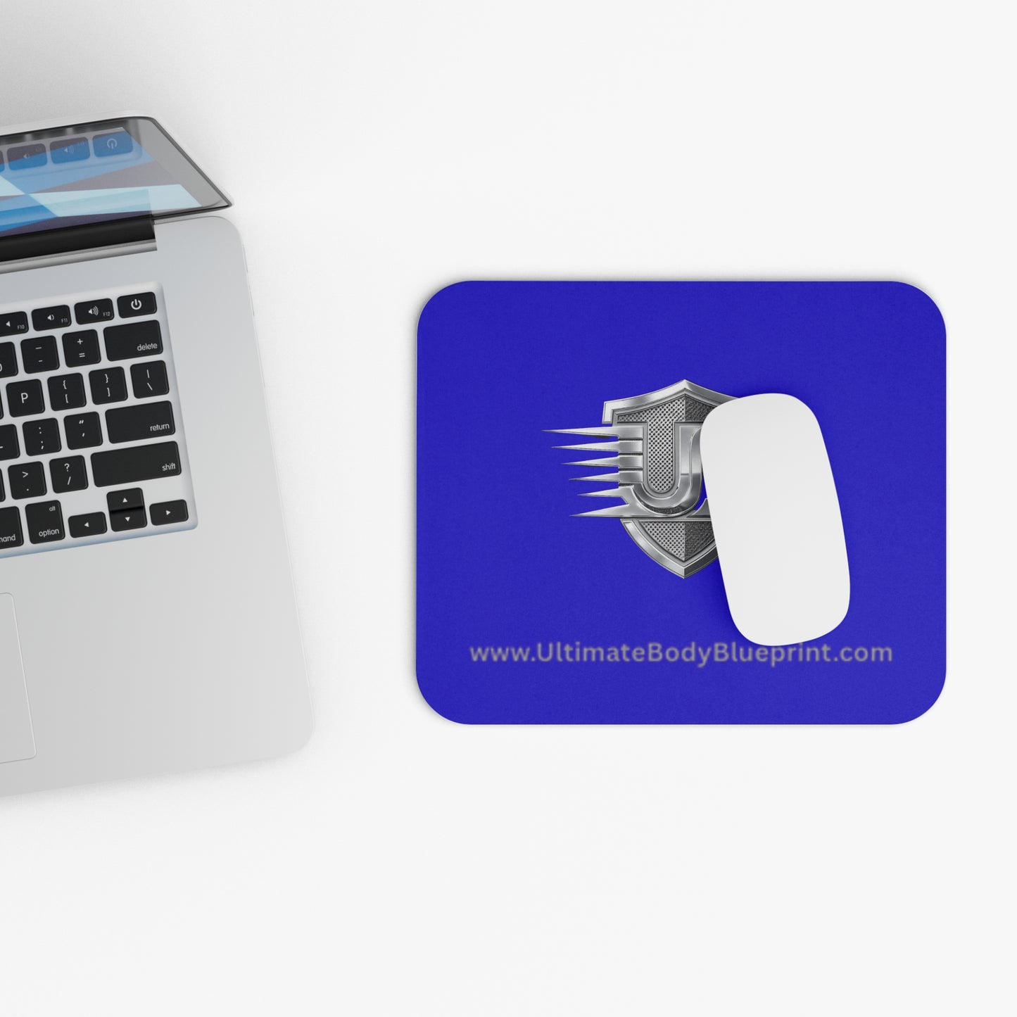 Blue Racing Shield Mouse Pad — Metallic UB Emblem Gaming Desk Mat