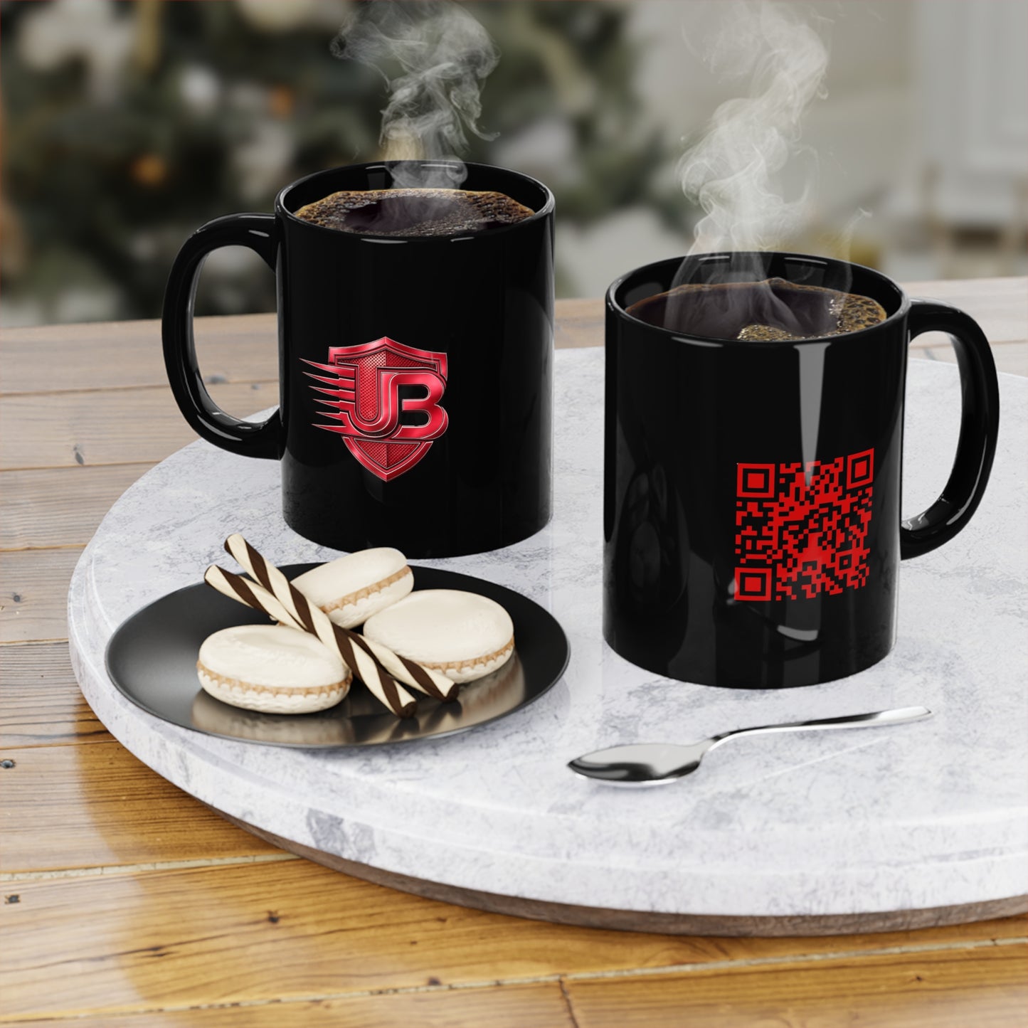 Red UB Shield Logo Coffee Mug — 11oz Black Ceramic