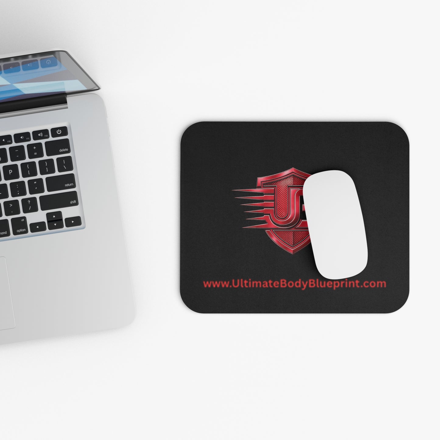 Red Metallic JB Shield Mouse Pad – Gaming Desk Mat, Sleek Black Rectangle