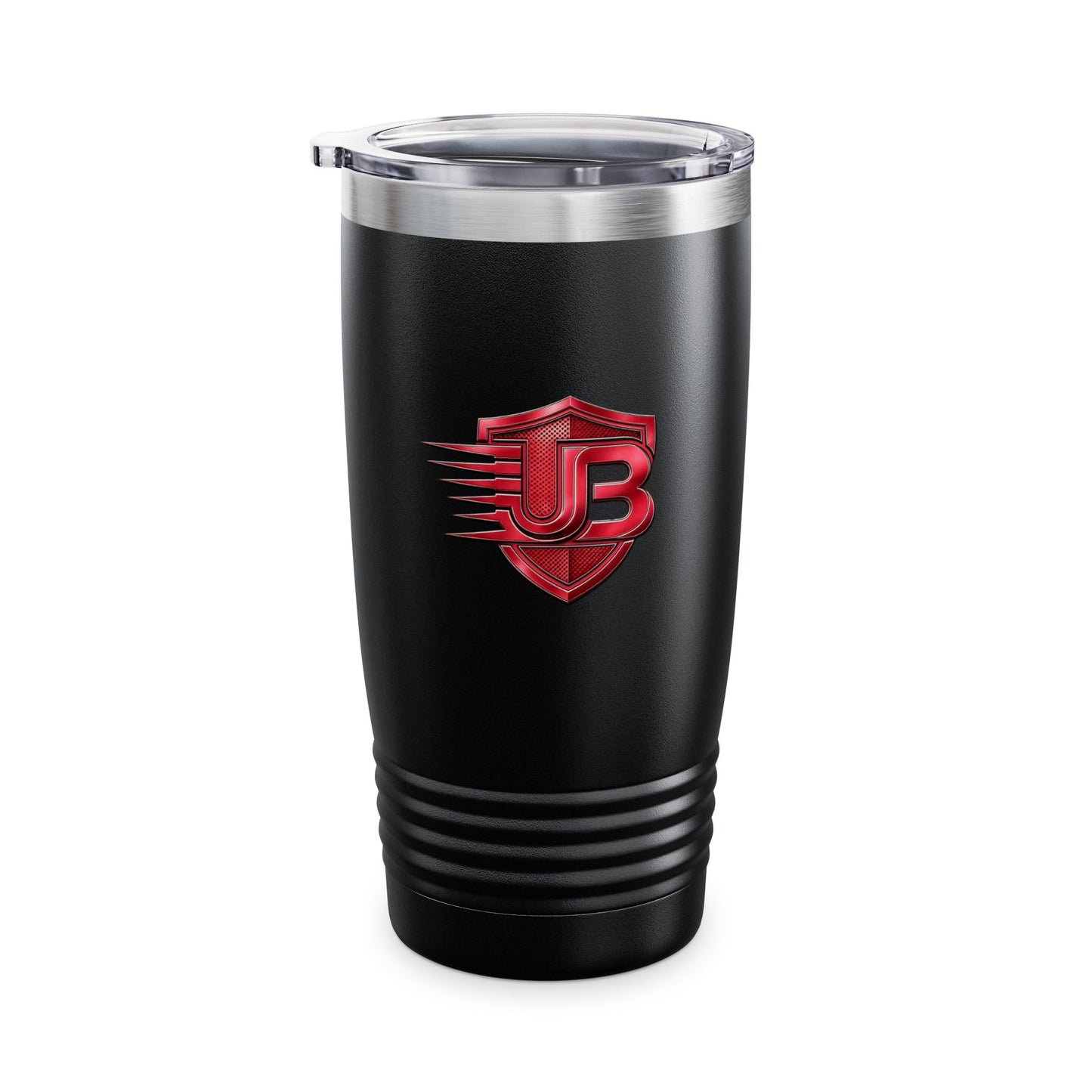 20oz Ringneck Tumbler — Black Insulated Travel Cup with Red JB Shield Logo
