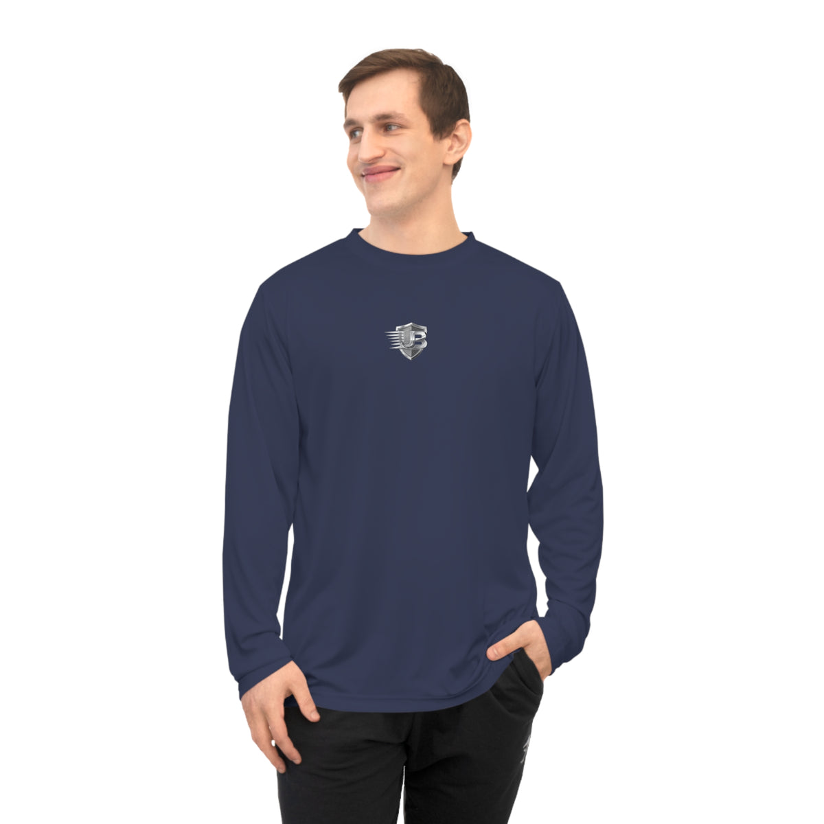 Performance Long Sleeve Shirt — Minimal Shield Chest + QR Code "Ultimate Body" Back