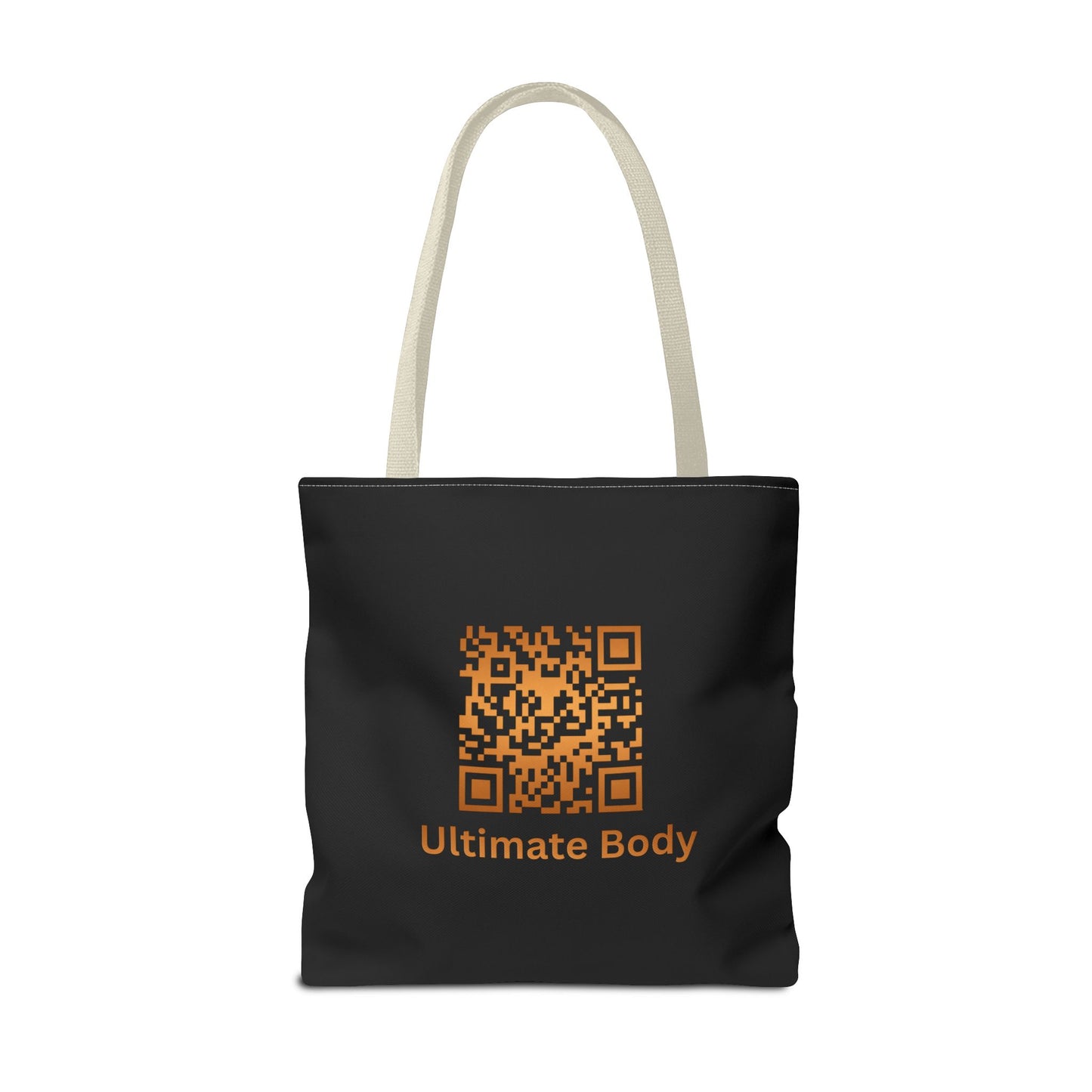 Ultimate Body QR Tote Bag — Black Logo Shield Design