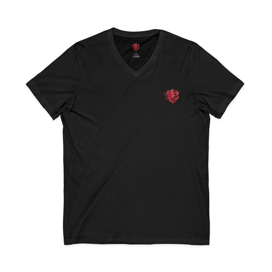 V-Neck Tee — Red Heart QR Design ("Unknown Body")