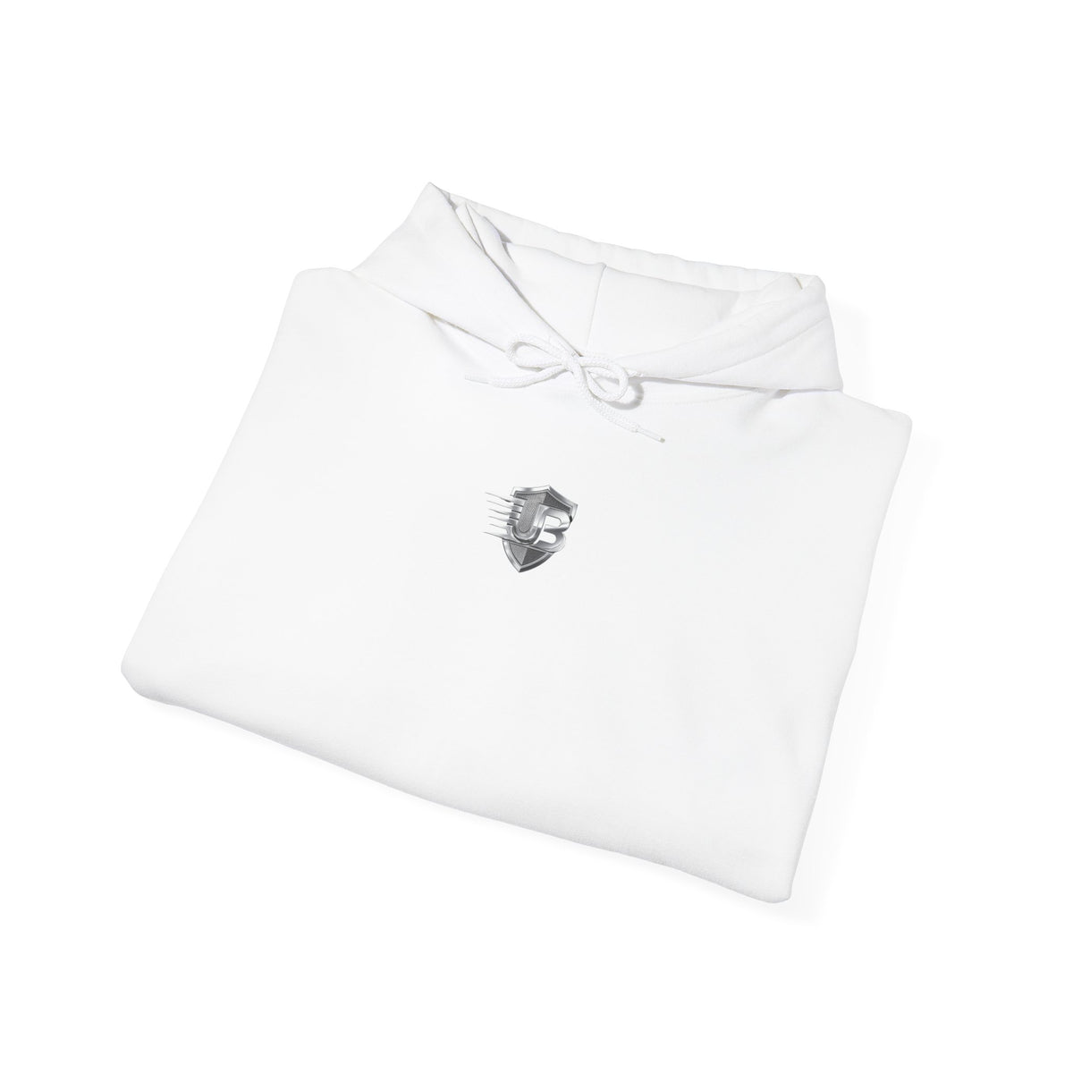 Minimal Silver Shield Hoodie — "Ultimate Body" Chest & Back Logo Hooded Sweatshirt