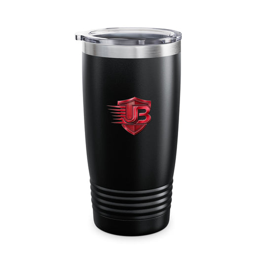 20oz Ringneck Tumbler — Black Insulated Travel Cup with Red JB Shield Logo