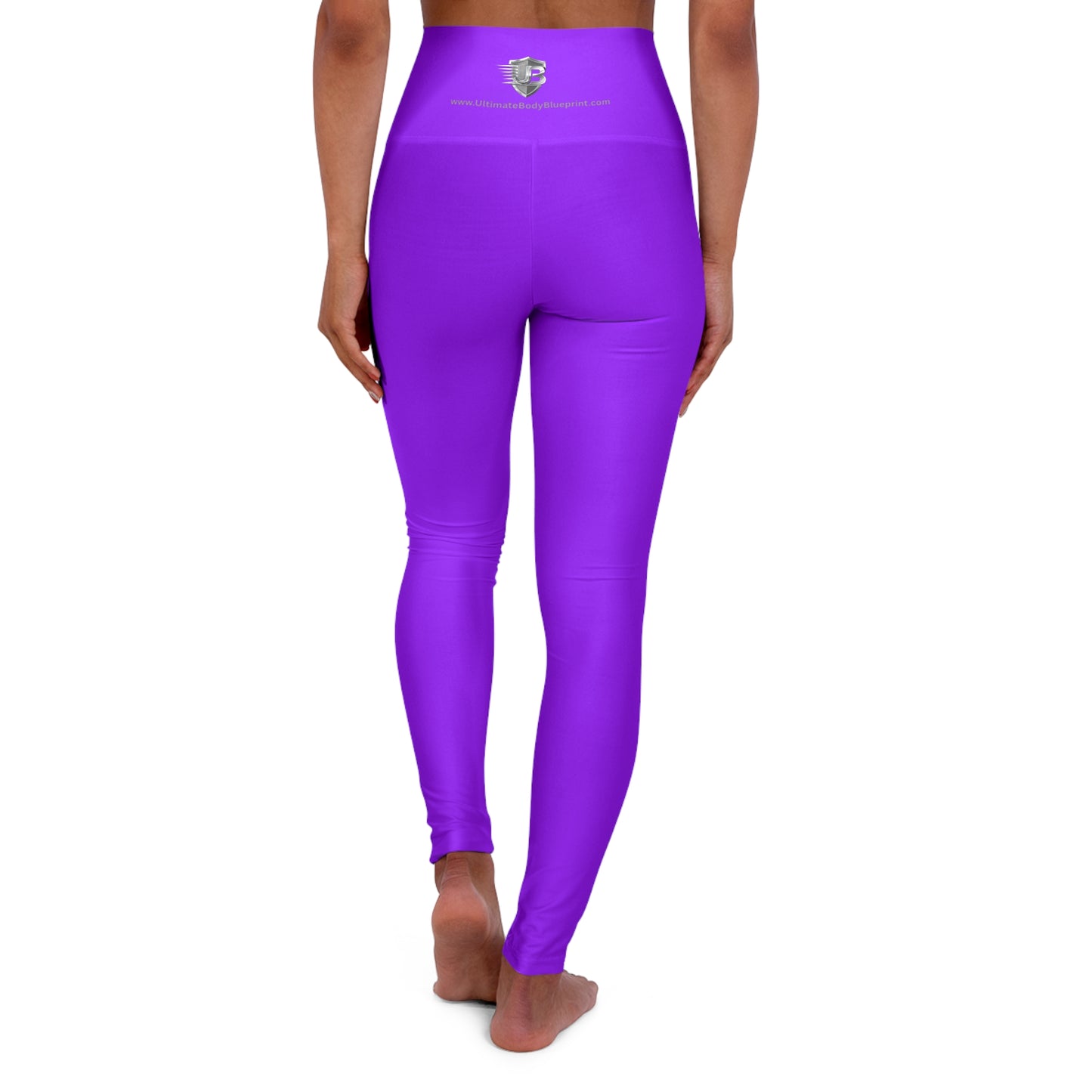 High-Waist Purple Yoga Leggings with Subtle Logo — Seamless AOP Activewear