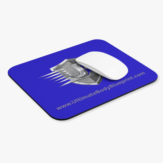 Blue Racing Shield Mouse Pad — Metallic UB Emblem Gaming Desk Mat