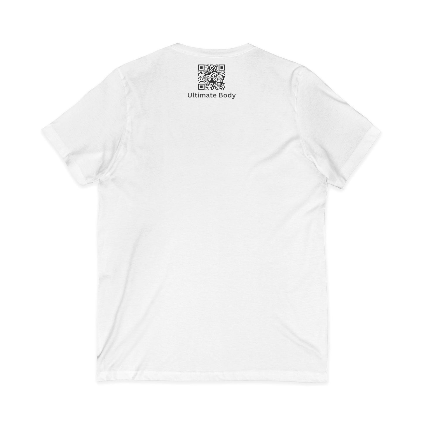 Ultimate Body V‑Neck Tee — Small Shield Logo Front, QR "Ultimate Body" Back