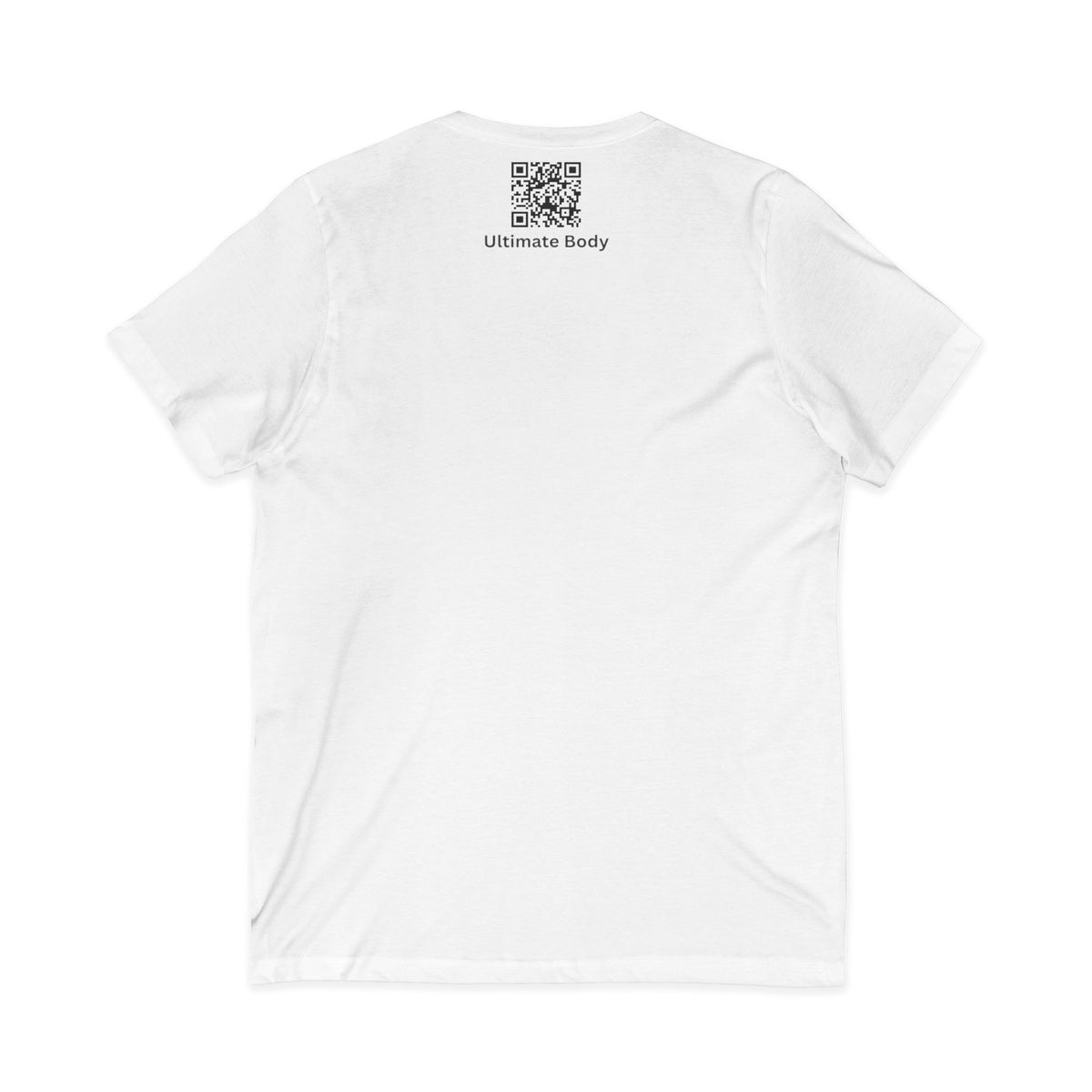 Ultimate Body V‑Neck Tee — Small Shield Logo Front, QR "Ultimate Body" Back