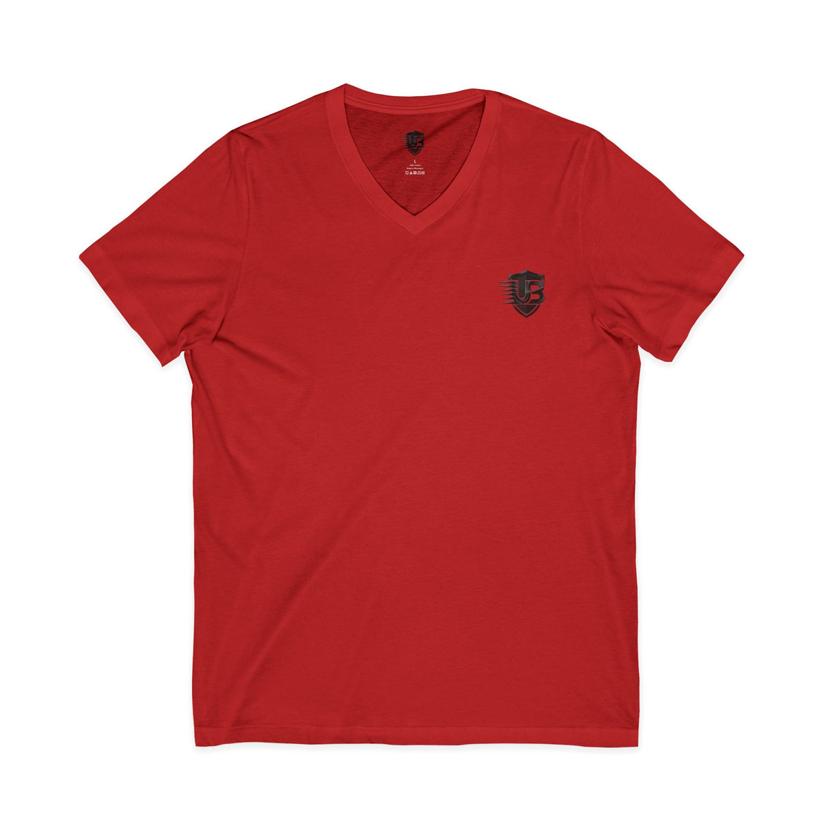 V-Neck Tee with Subtle Crest — Casual Everyday Red Shirt