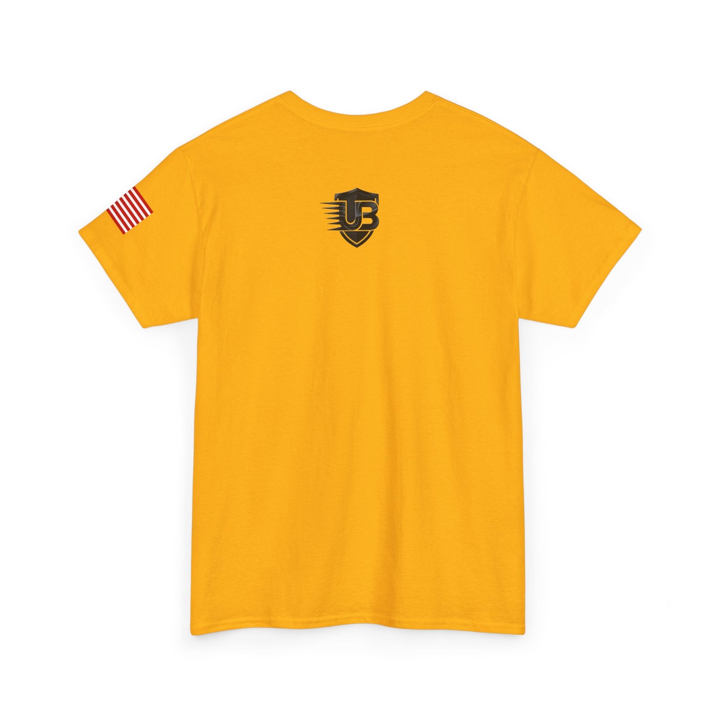 United States Logo Tee — Patriotic Yellow T‑Shirt with American Flag Sleeve