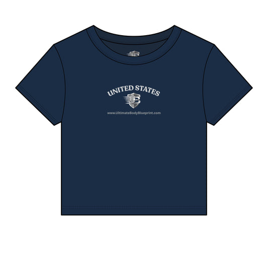 United States Shield Crop Tee — Women's Patriotic Baby T‑Shirt