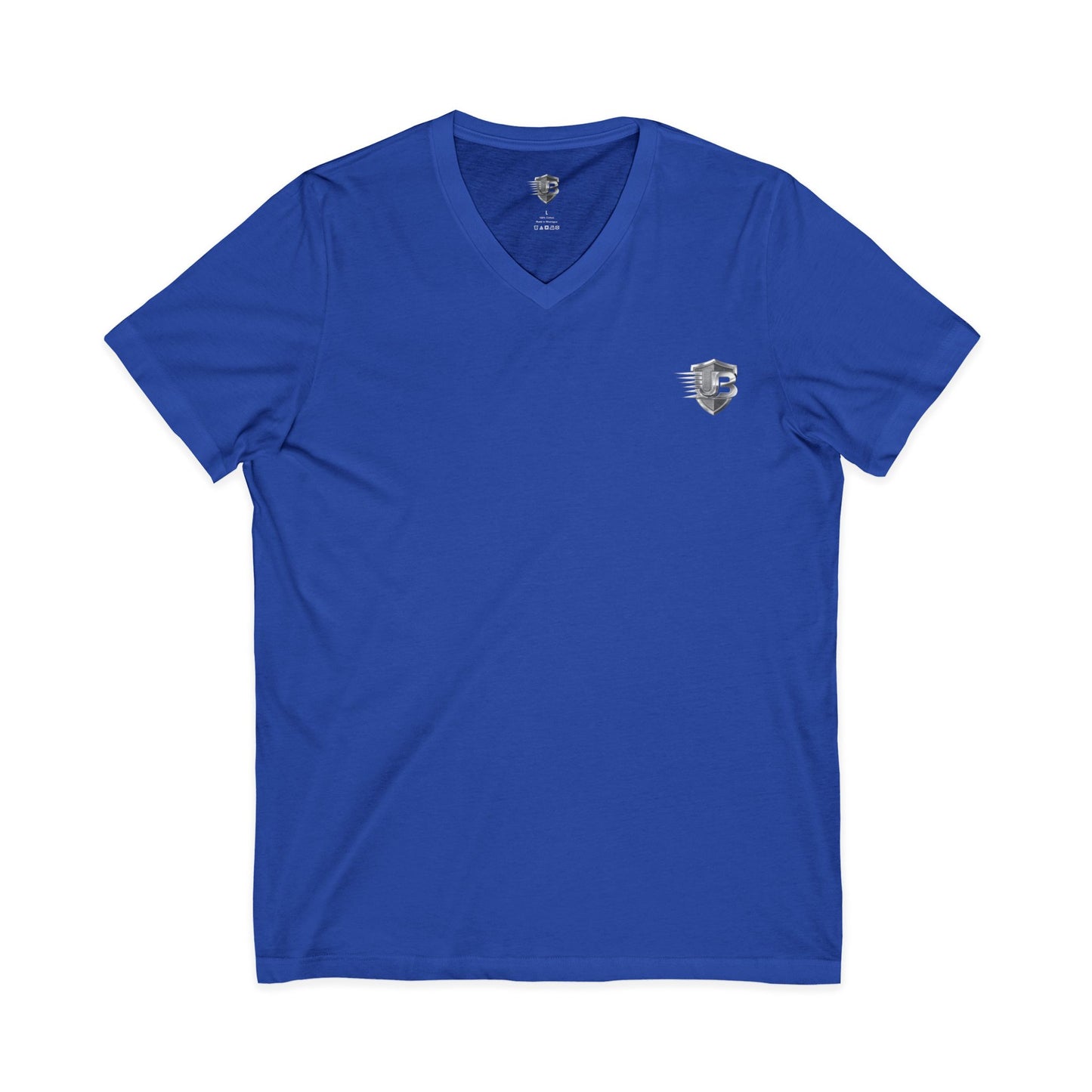 V-Neck T-Shirt — Subtle Chest Crest & QR Back Design