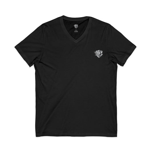 V-Neck Tee — 'Ultimate Body' QR Chest & Back Minimalist Fitness Design
