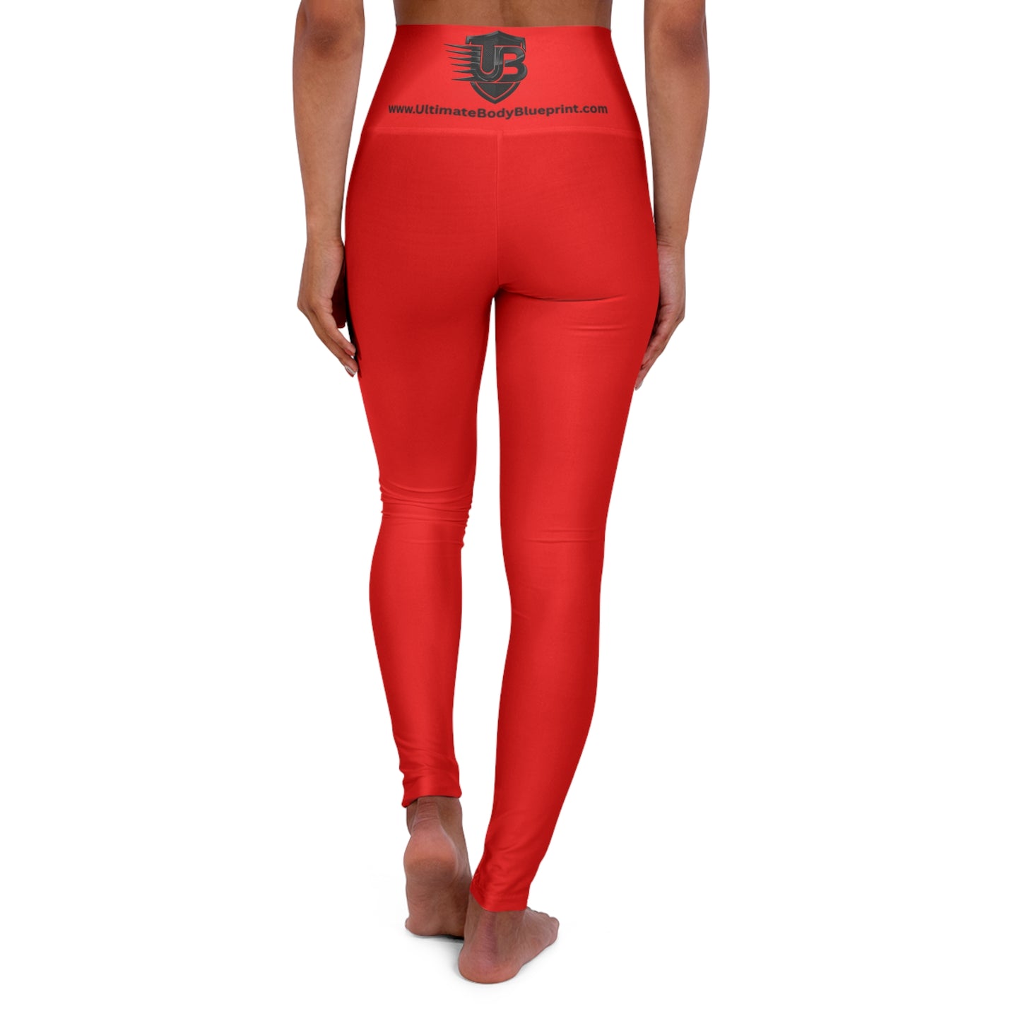 Red High-Waisted Yoga Leggings with Subtle Logo — Workout & Athleisure