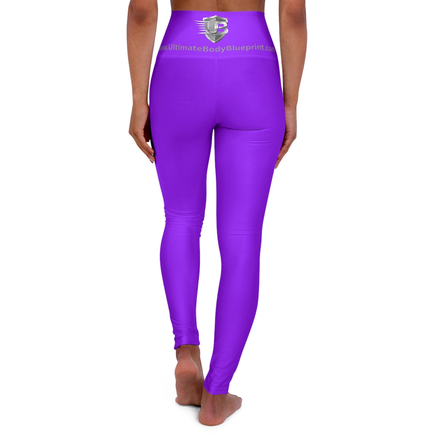 High-Waist Purple Yoga Leggings with Subtle Logo — Seamless AOP Activewear