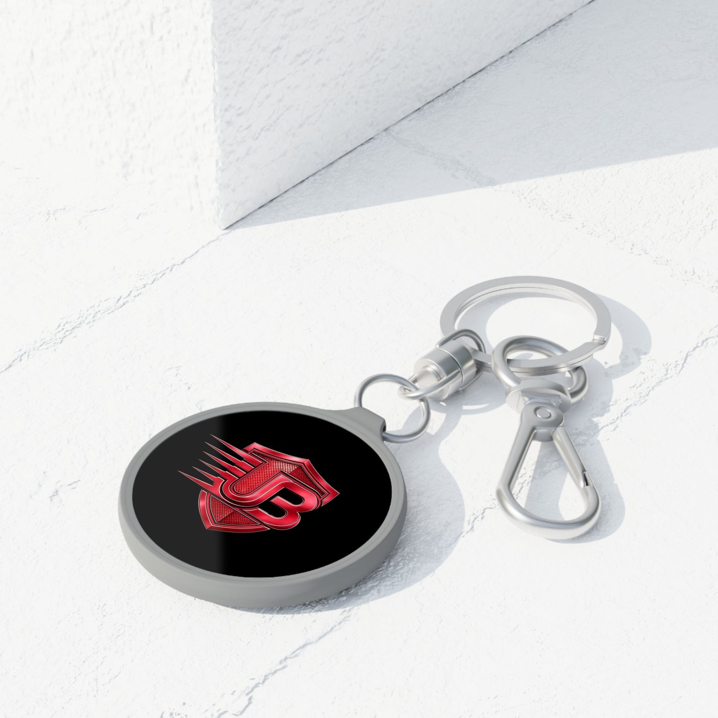 Red Shield JB Logo Keyring Tag — Racing Emblem Keychain