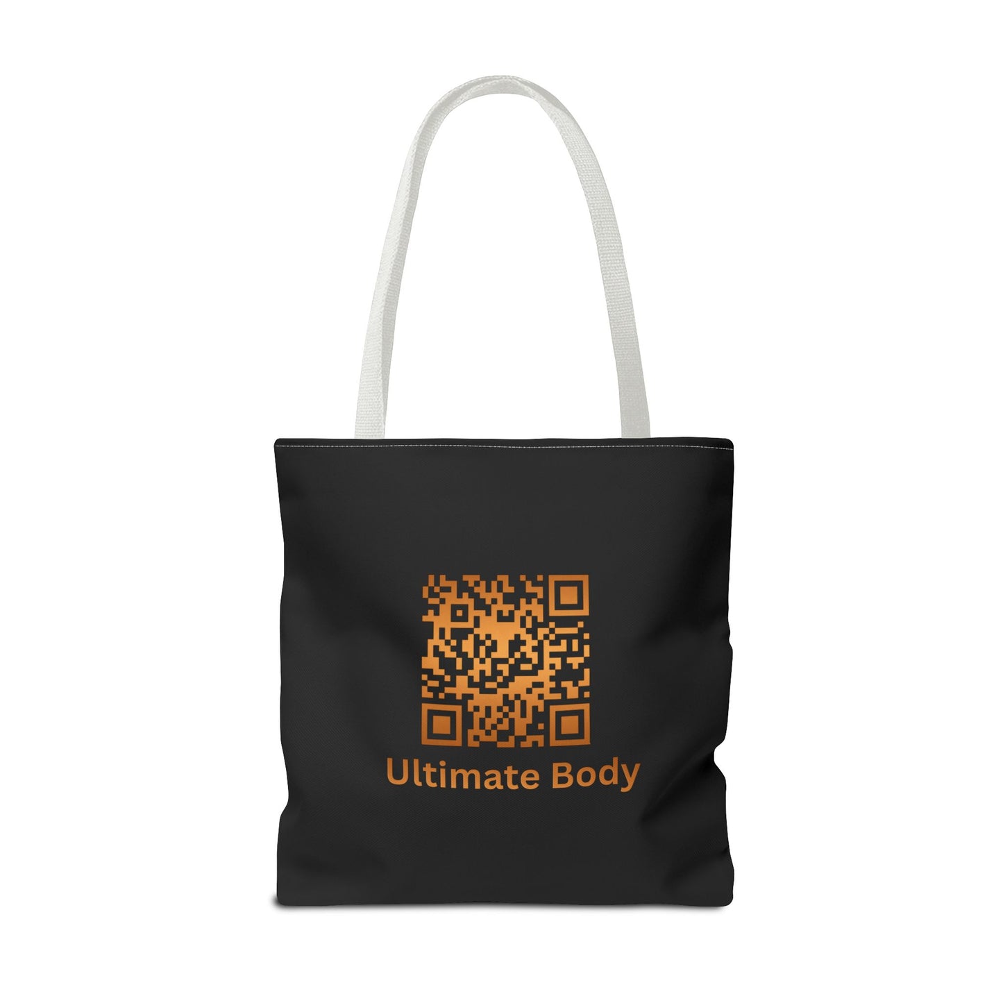 Ultimate Body QR Tote Bag — Black Logo Shield Design