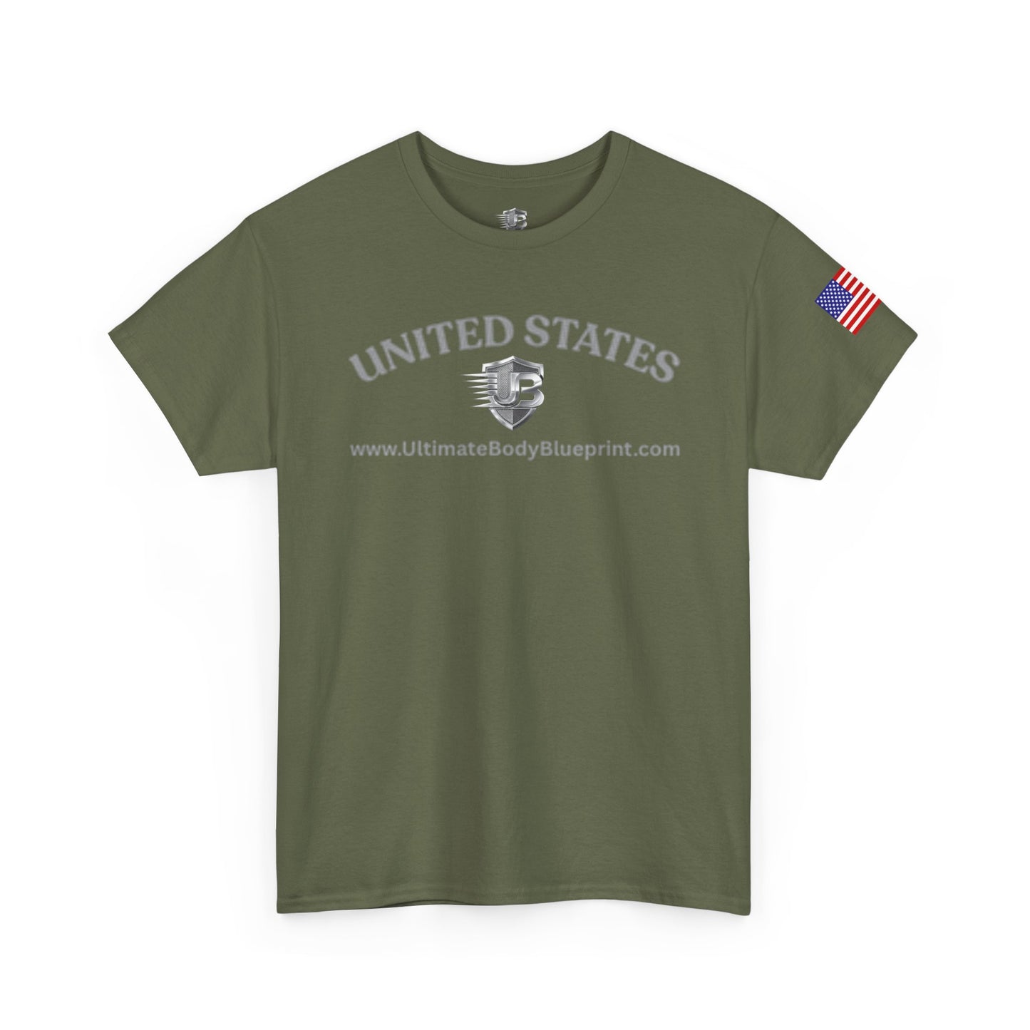 United States Military Emblem Tee — Olive Green Flag Sleeve Patriotic T‑Shirt