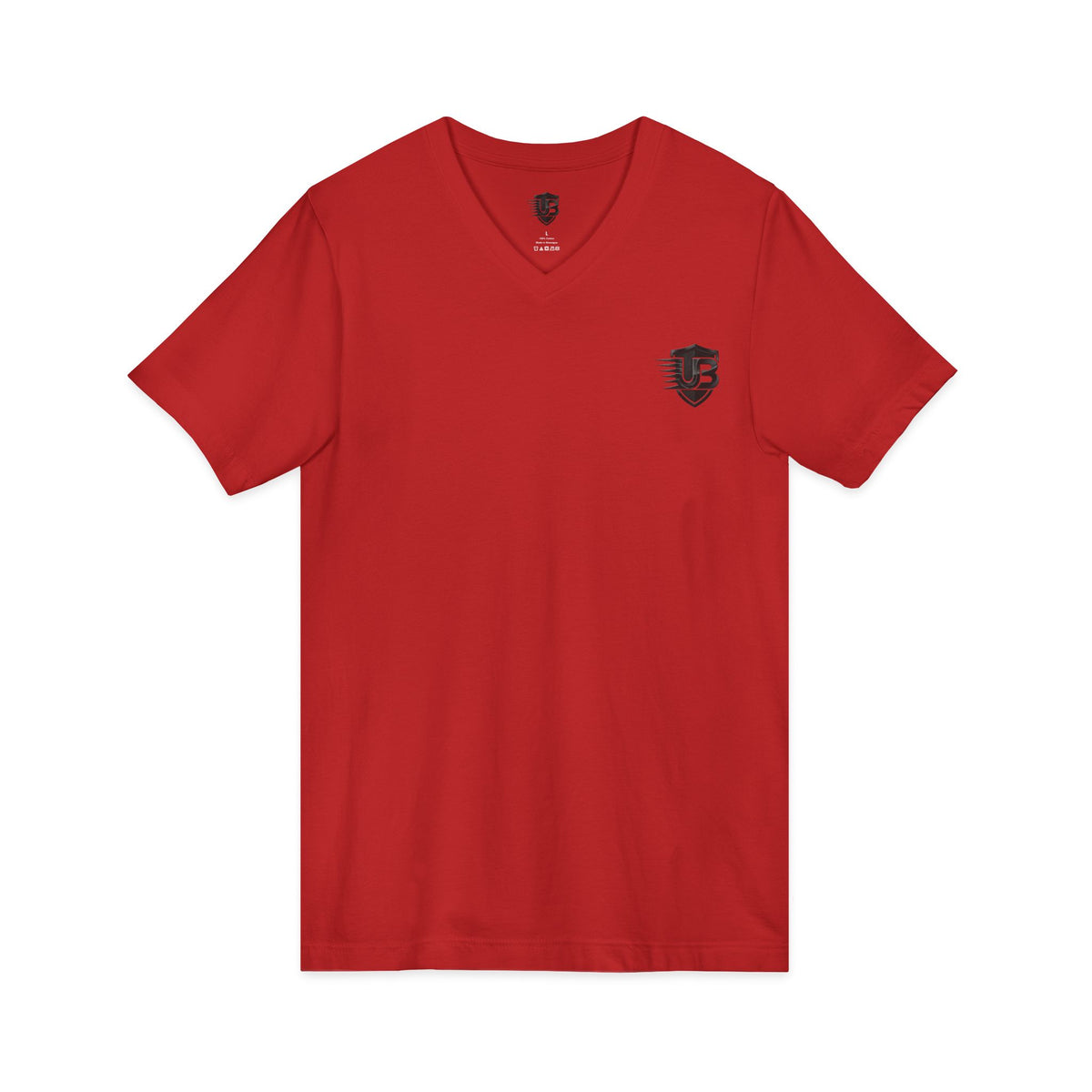 V-Neck Tee with Subtle Crest — Casual Everyday Red Shirt
