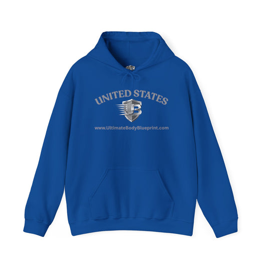 United States Shield Logo Hoodie — Patriotic Blue Pullover