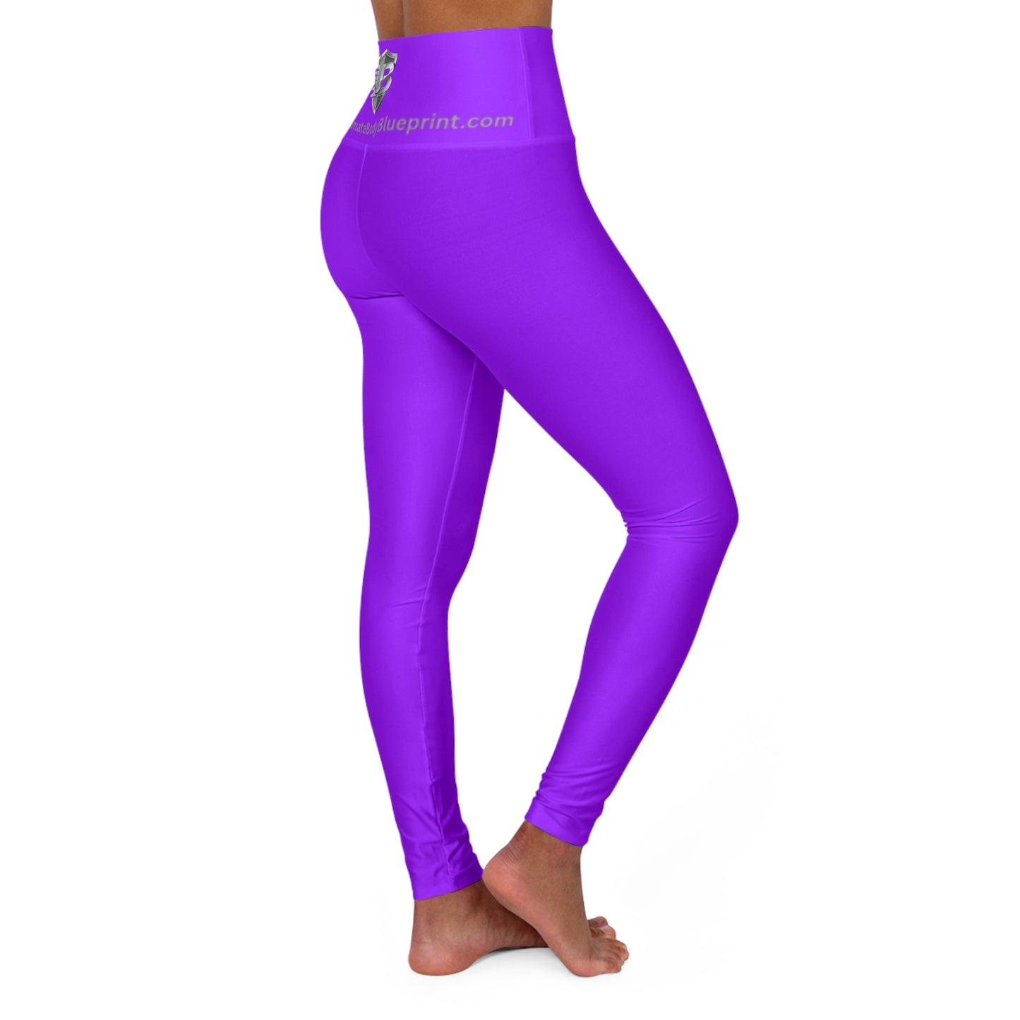 High-Waist Purple Yoga Leggings with Subtle Logo — Seamless AOP Activewear