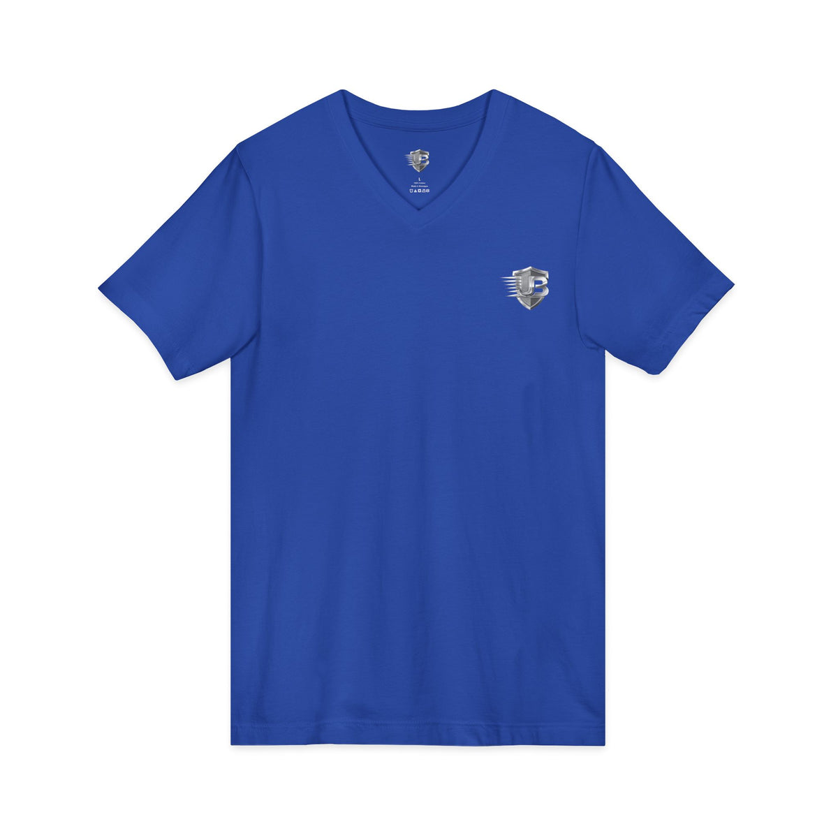 V-Neck T-Shirt — Subtle Chest Crest & QR Back Design