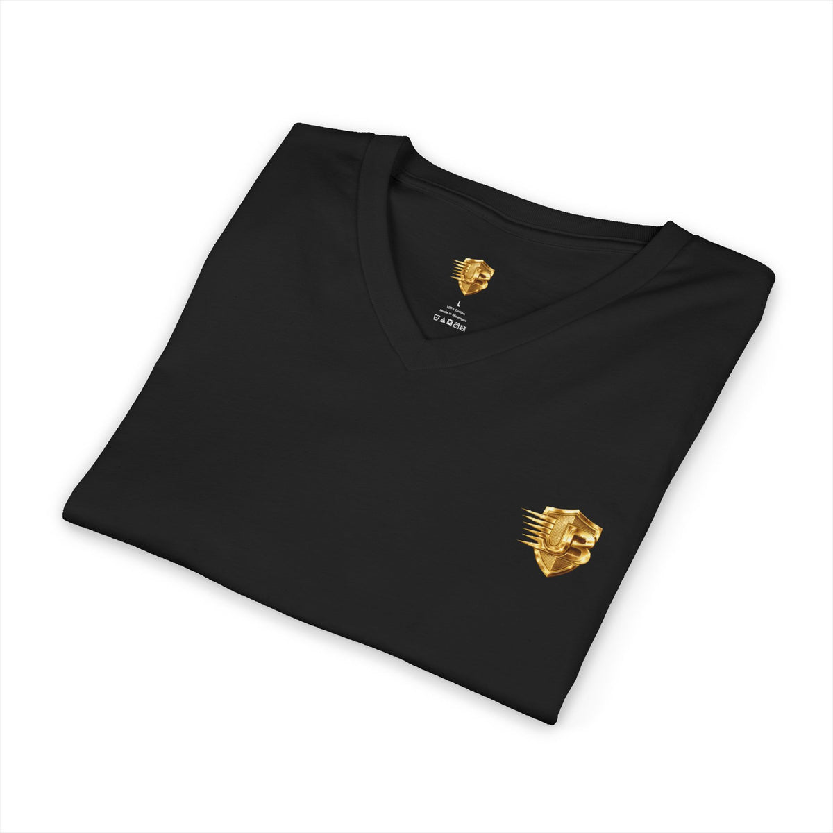 V-Neck Tee — Gold Shield Logo & “Ultimate Body” Back QR Accent
