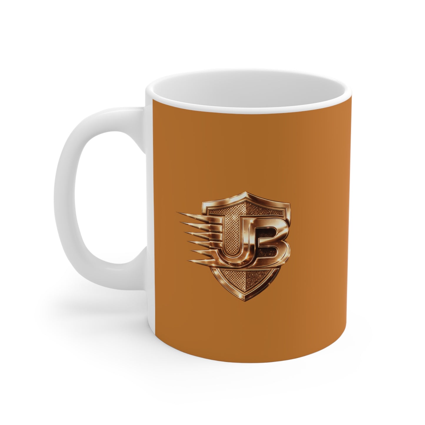 Bronze Speed Shield Mug — Retro Racing Emblem 11oz Ceramic Coffee Cup
