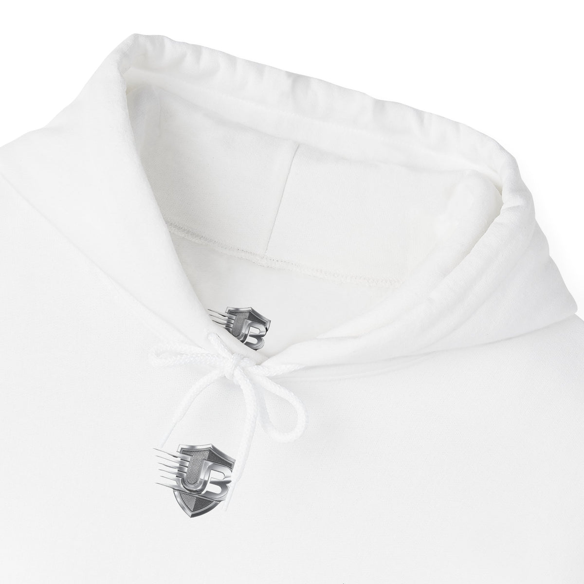 Minimal Silver Shield Hoodie — "Ultimate Body" Chest & Back Logo Hooded Sweatshirt