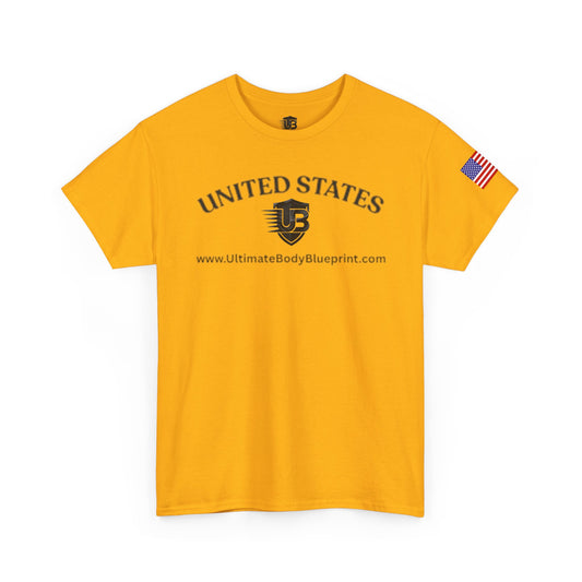 United States Logo Tee — Patriotic Yellow T‑Shirt with American Flag Sleeve