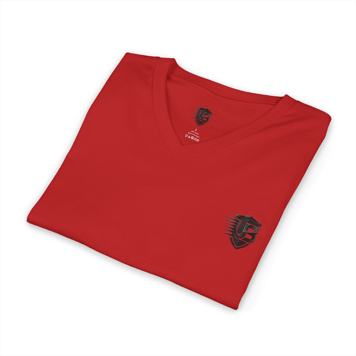 V-Neck Tee with Subtle Crest — Casual Everyday Red Shirt