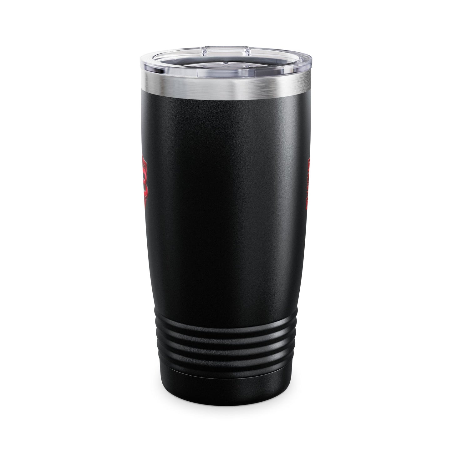 20oz Ringneck Tumbler — Black Insulated Travel Cup with Red JB Shield Logo