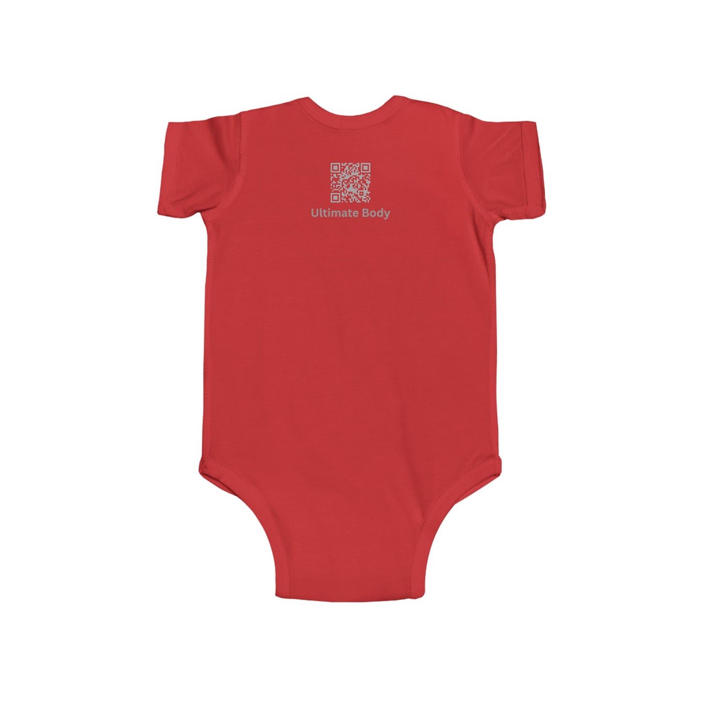 Infant Bodysuit — Red Baby Onesie with Heart & QR Back Print, "Ultimate Baby"