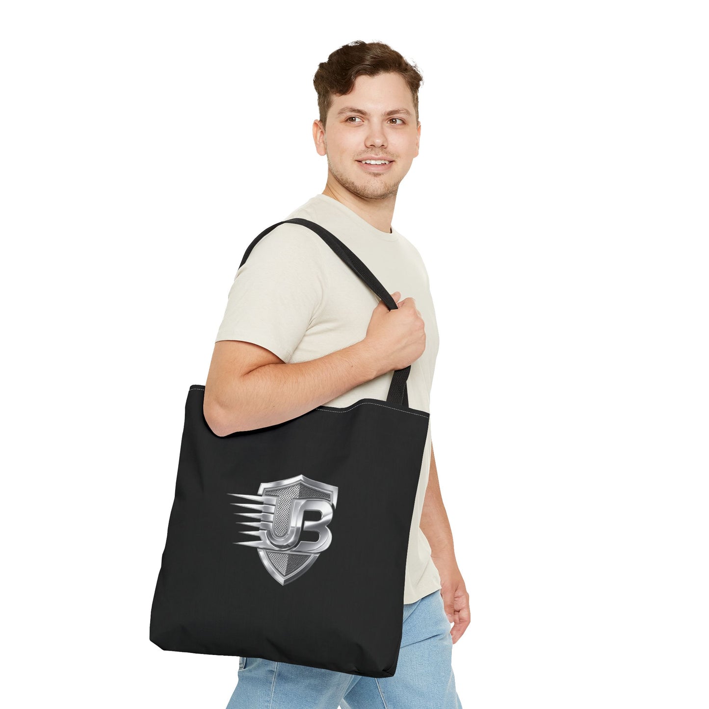 Shield Logo Tote Bag — Black Urban Badge Tote with 'UB' Emblem