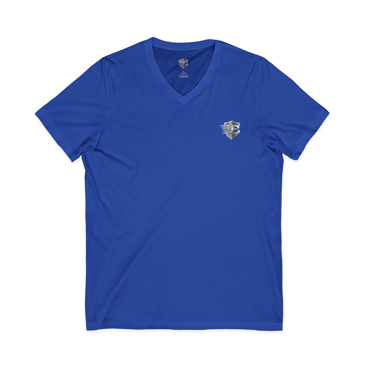 V-Neck T-Shirt — Subtle Chest Crest & QR Back Design
