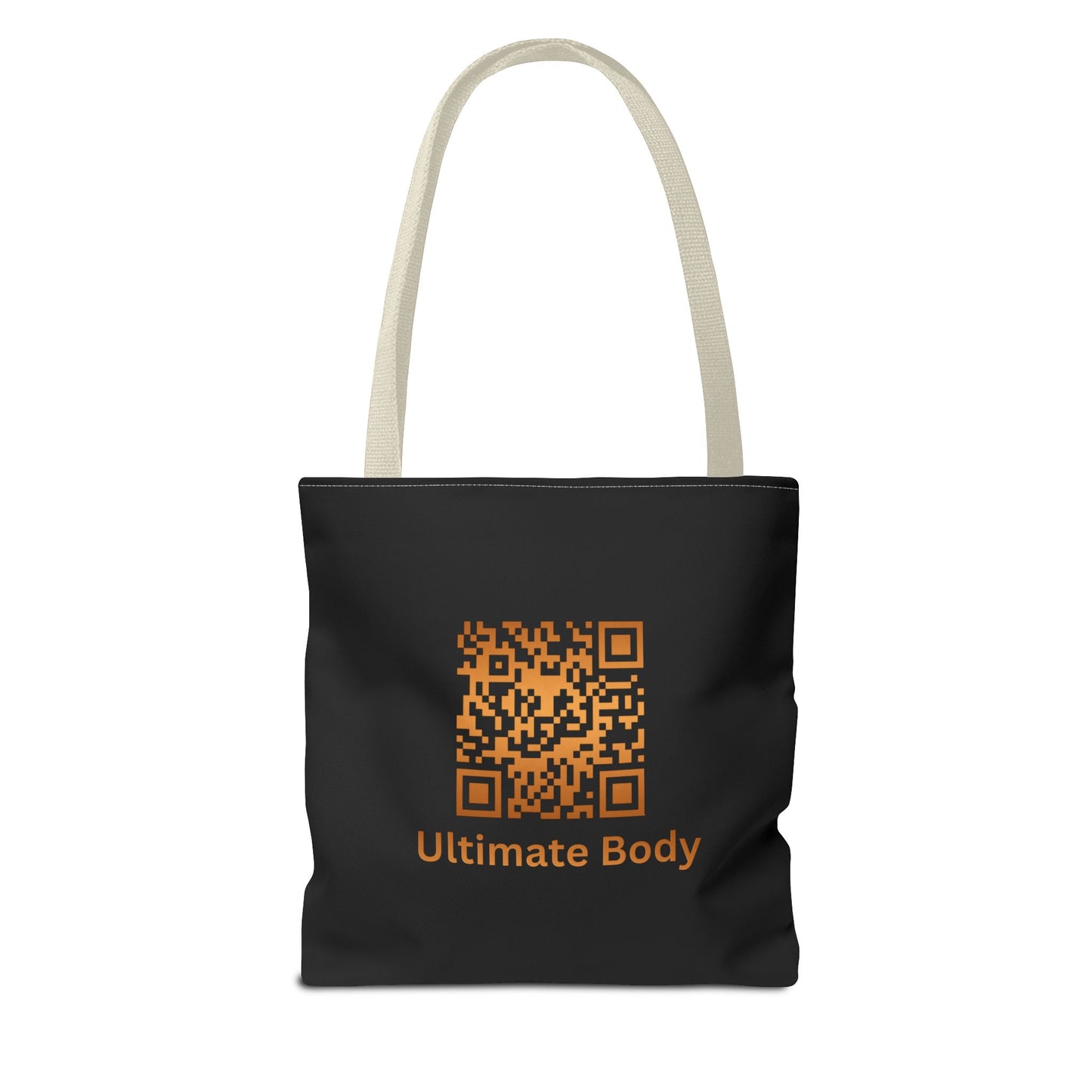 Ultimate Body QR Tote Bag — Black Logo Shield Design