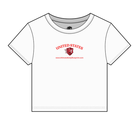 United States UB Logo Crop Tee — Ultimate Body Blueprint Fitness Shirt