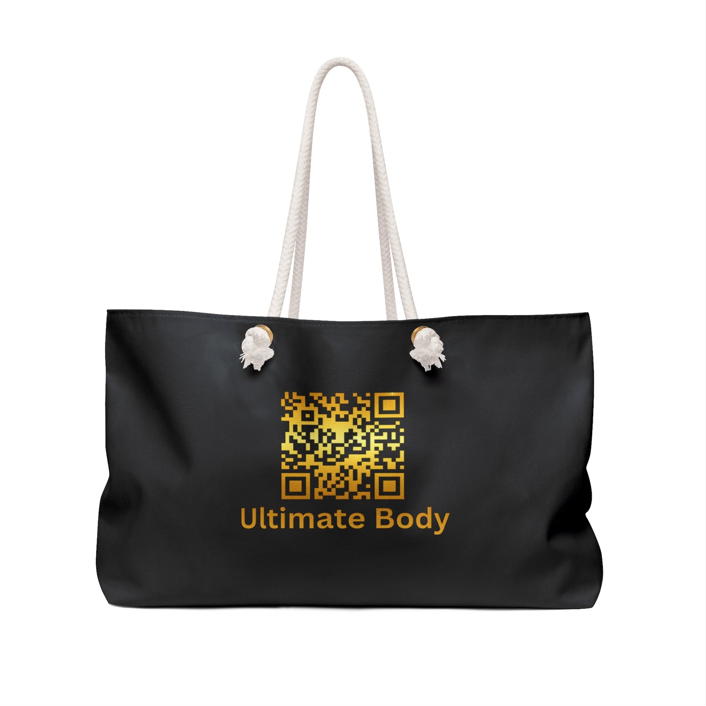 Ultimate Body QR Weekender Bag — Black Travel Tote with Gold Logo