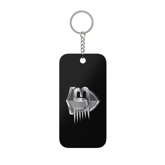 Metallic Shield Keychain Charm — Double-Sided Black Keyring with Chrome Emblem