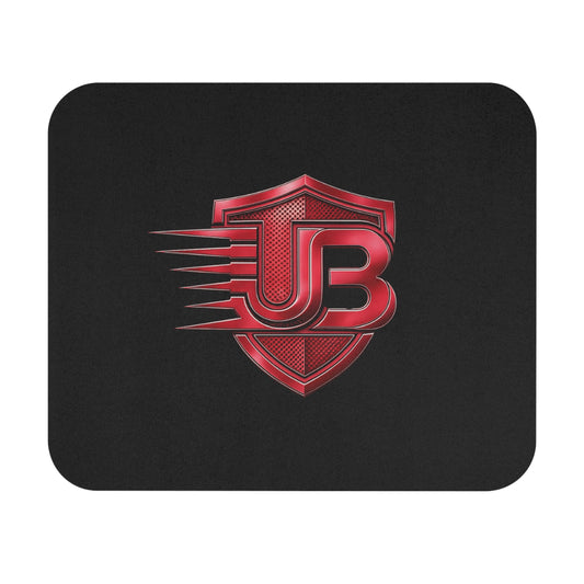 Red Metallic JB Shield Mouse Pad – Gaming Desk Mat, Sleek Black Rectangle
