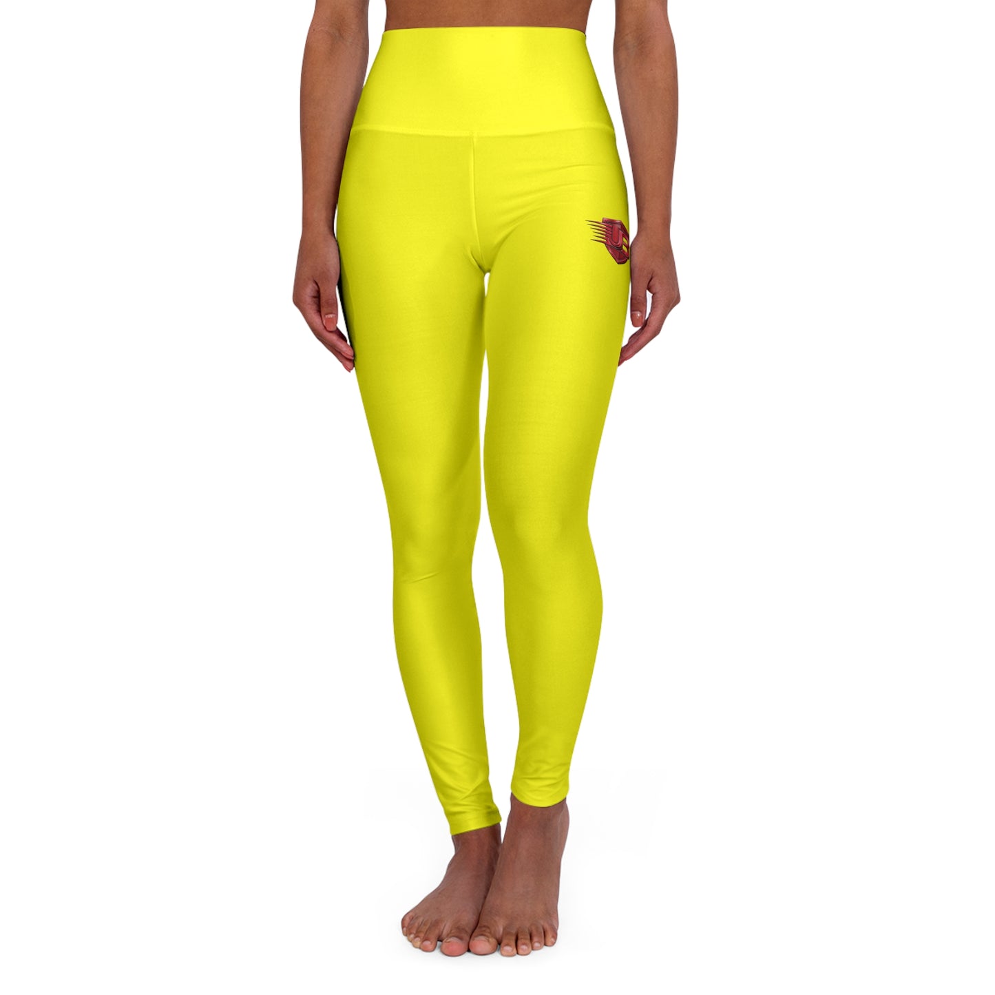 High-Waisted Yoga Leggings – Bright Yellow Performance Leggings with Small Butterfly Logo