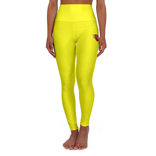 High-Waisted Yoga Leggings – Bright Yellow Performance Leggings with Small Butterfly Logo