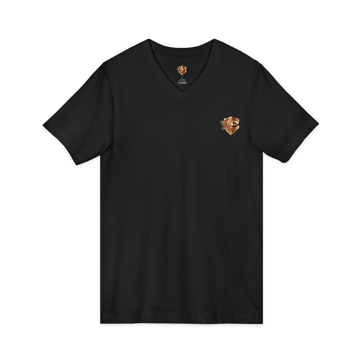 V-Neck Tee — Small Gold Lion Crest & 'Ultimate Body' Back QR Accent
