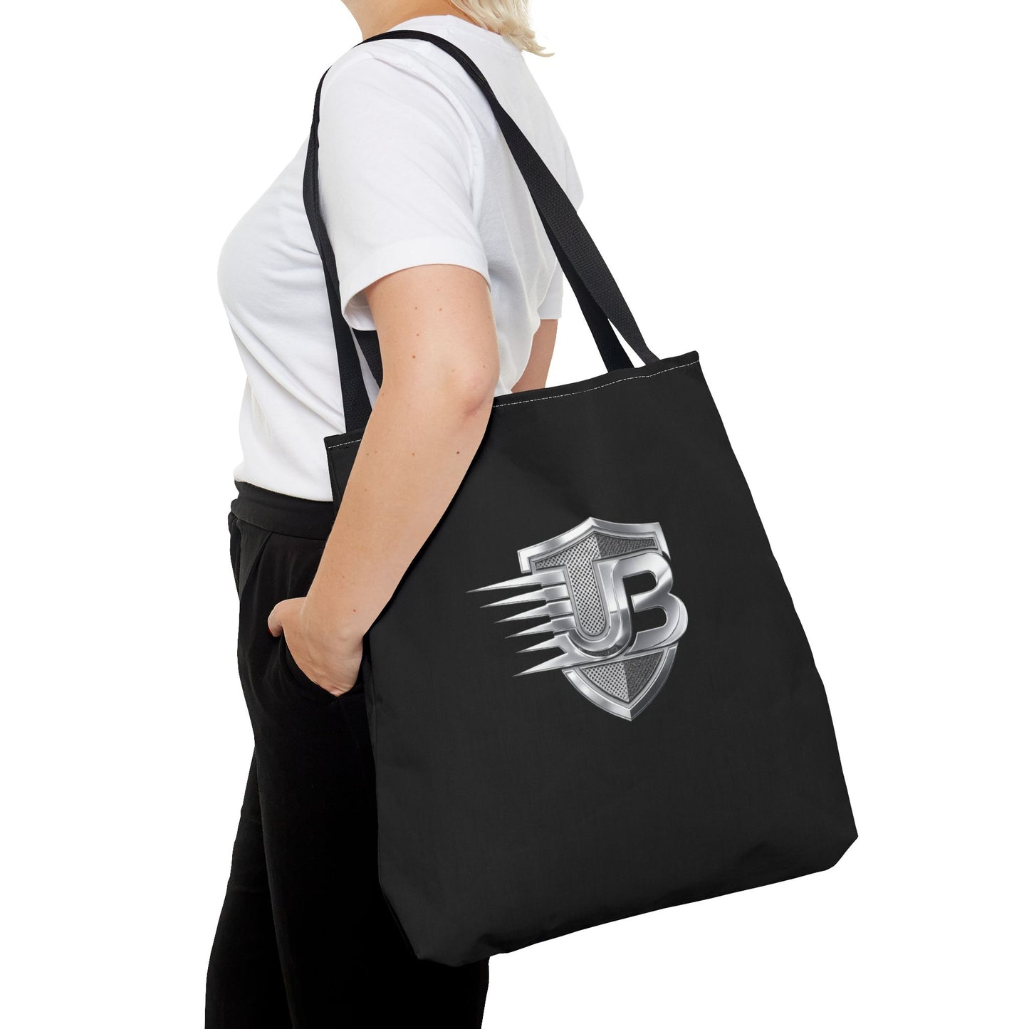 Shield Logo Tote Bag — Black Urban Badge Tote with 'UB' Emblem