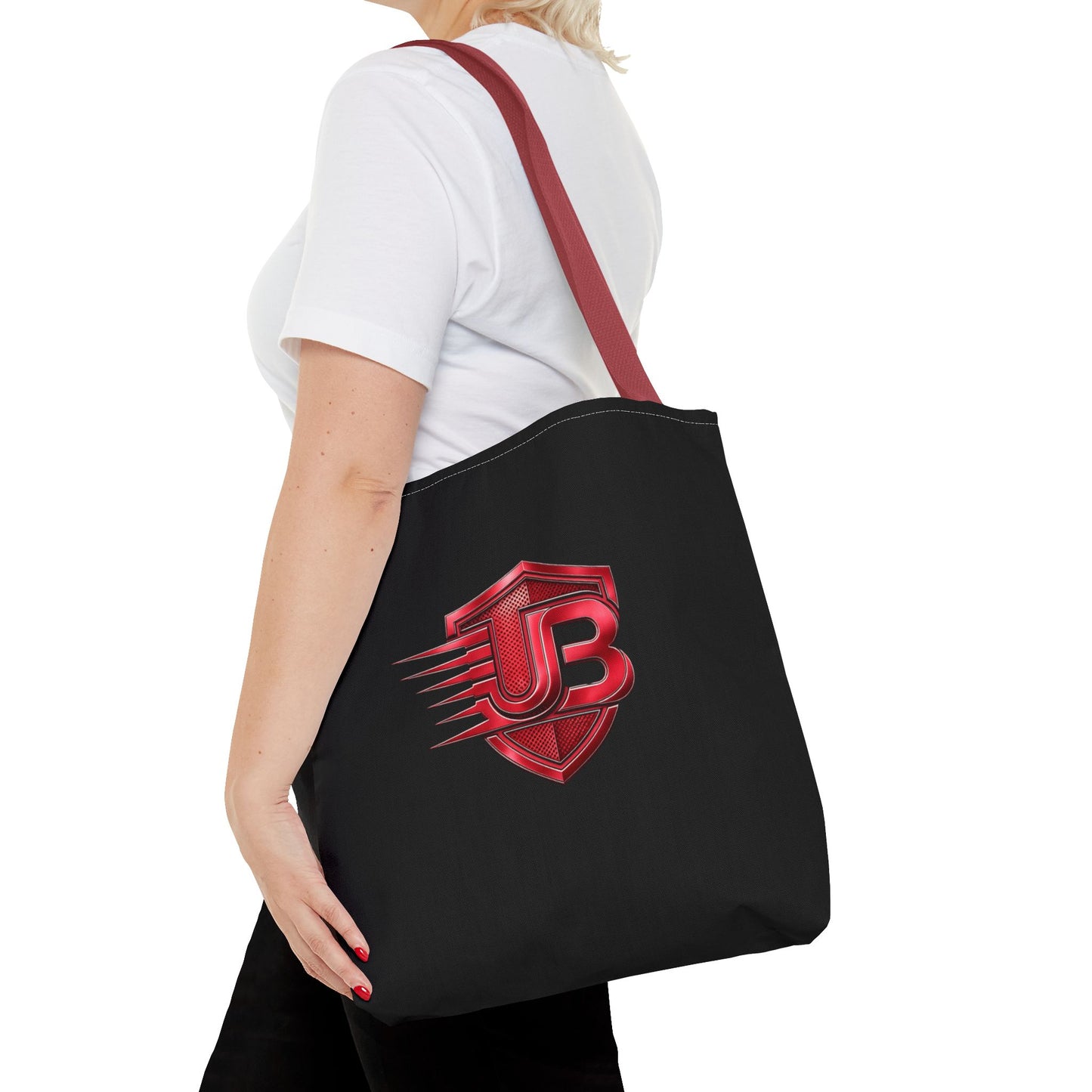 Speed Shield Logo Tote Bag — Black & Red Branded AOP Tote
