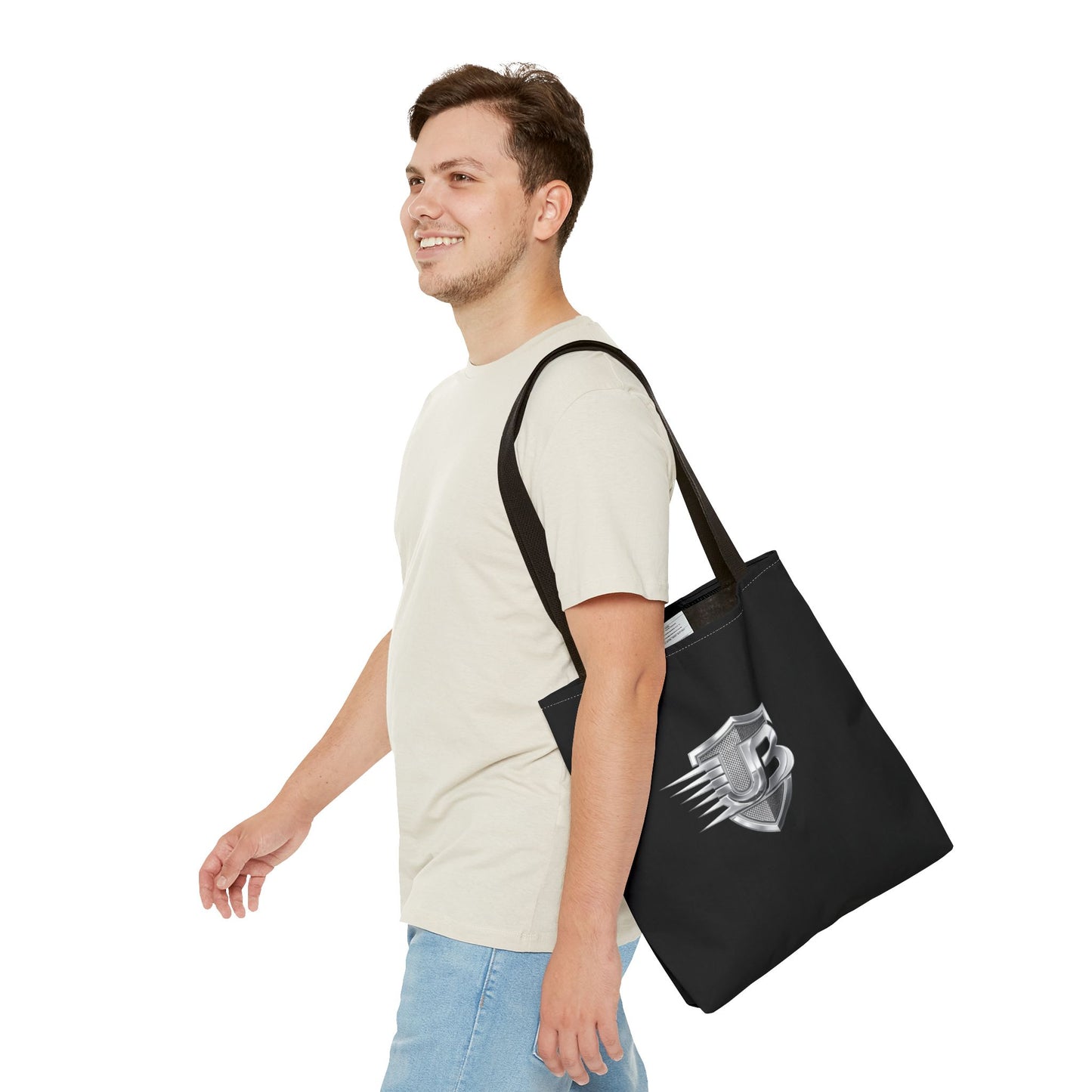Shield Logo Tote Bag — Black Urban Badge Tote with 'UB' Emblem