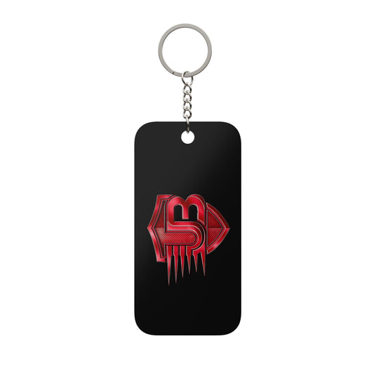 Metallic Red Logo Keychain — Double-Sided Black Keyring Charm